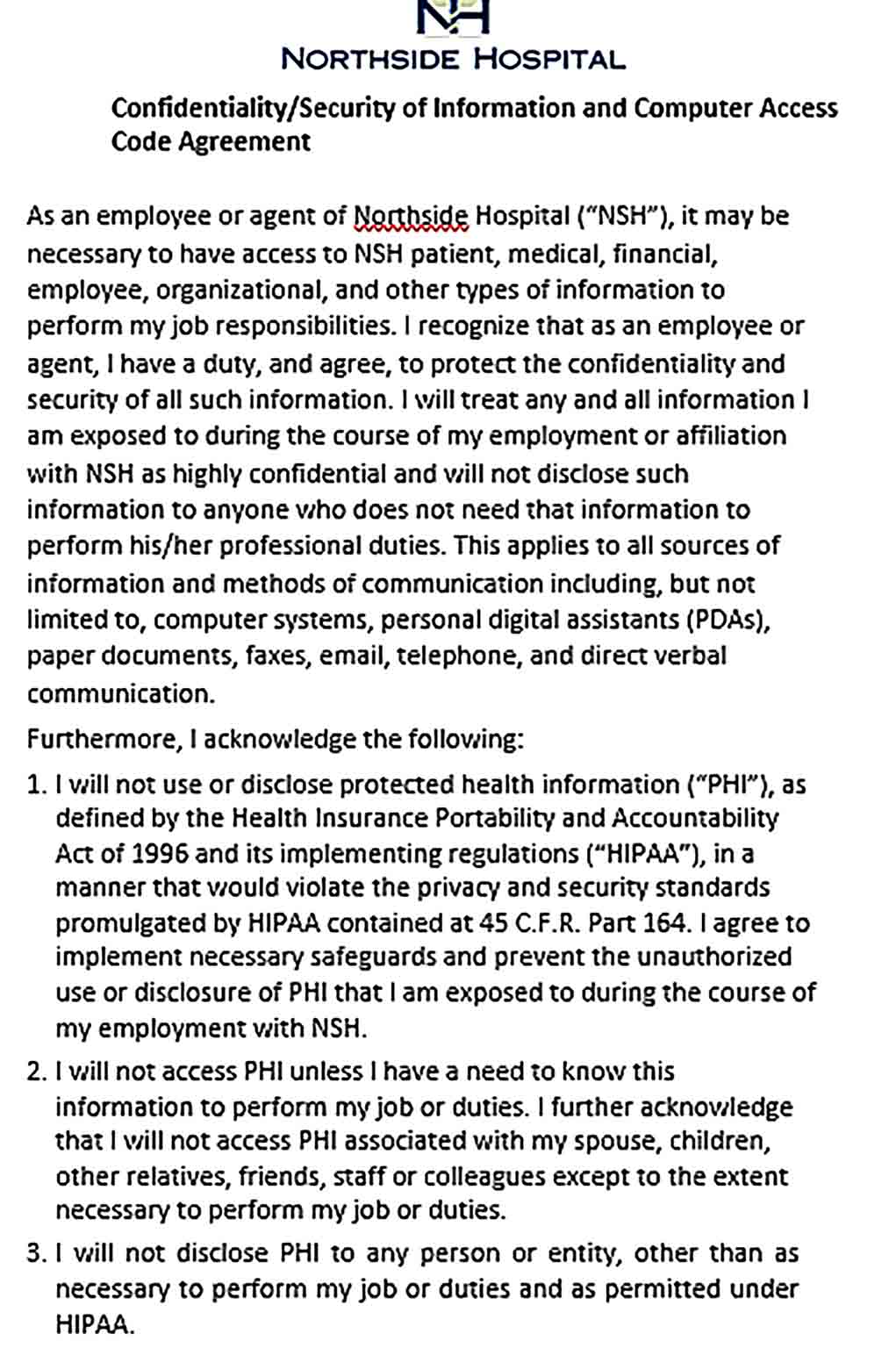 Sample Computer Security Confidentiality Agreement