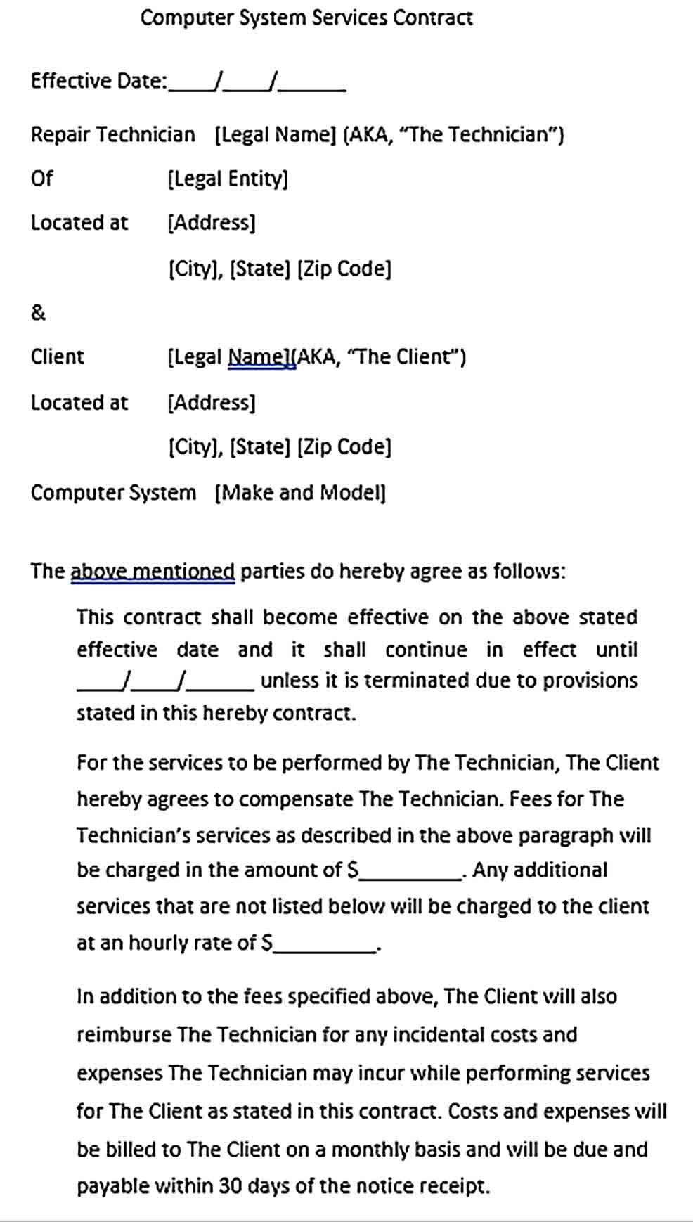 Sample Computer System Services Contract