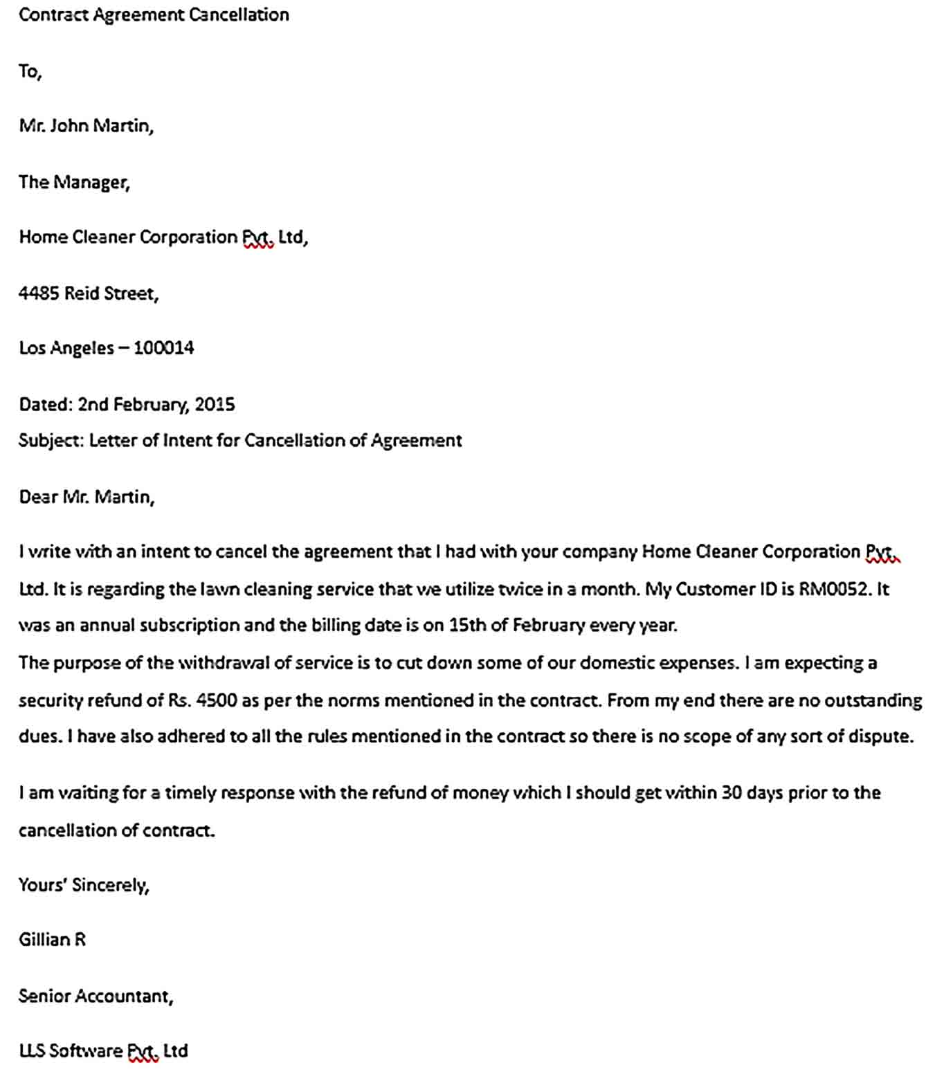 Sample Contract Agreement Cancellation