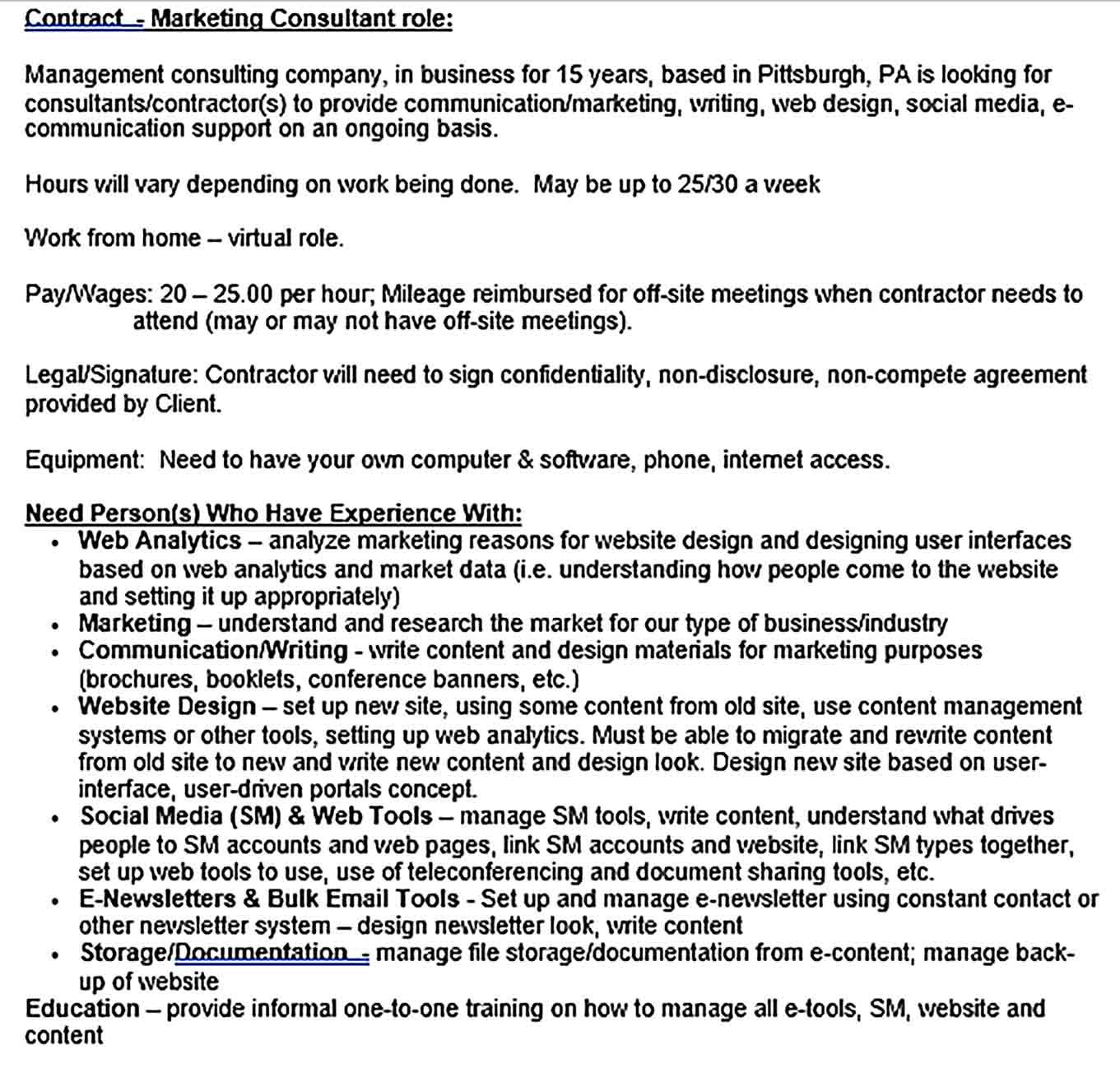 Sample Contractor Confidentiality Agreement for Marketing Contractor
