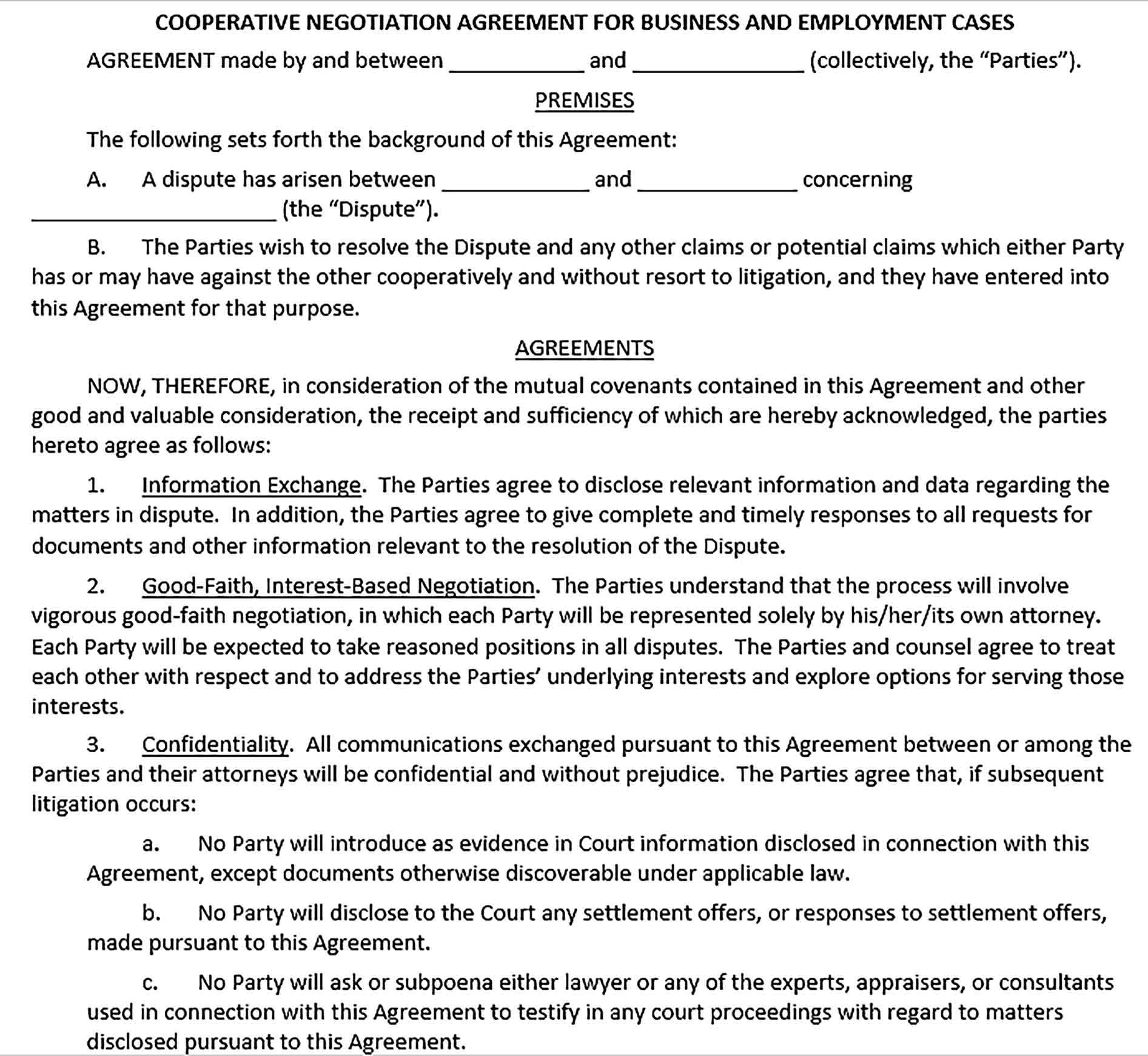 Sample Cooperative Confidentiality Negotiation Agreement