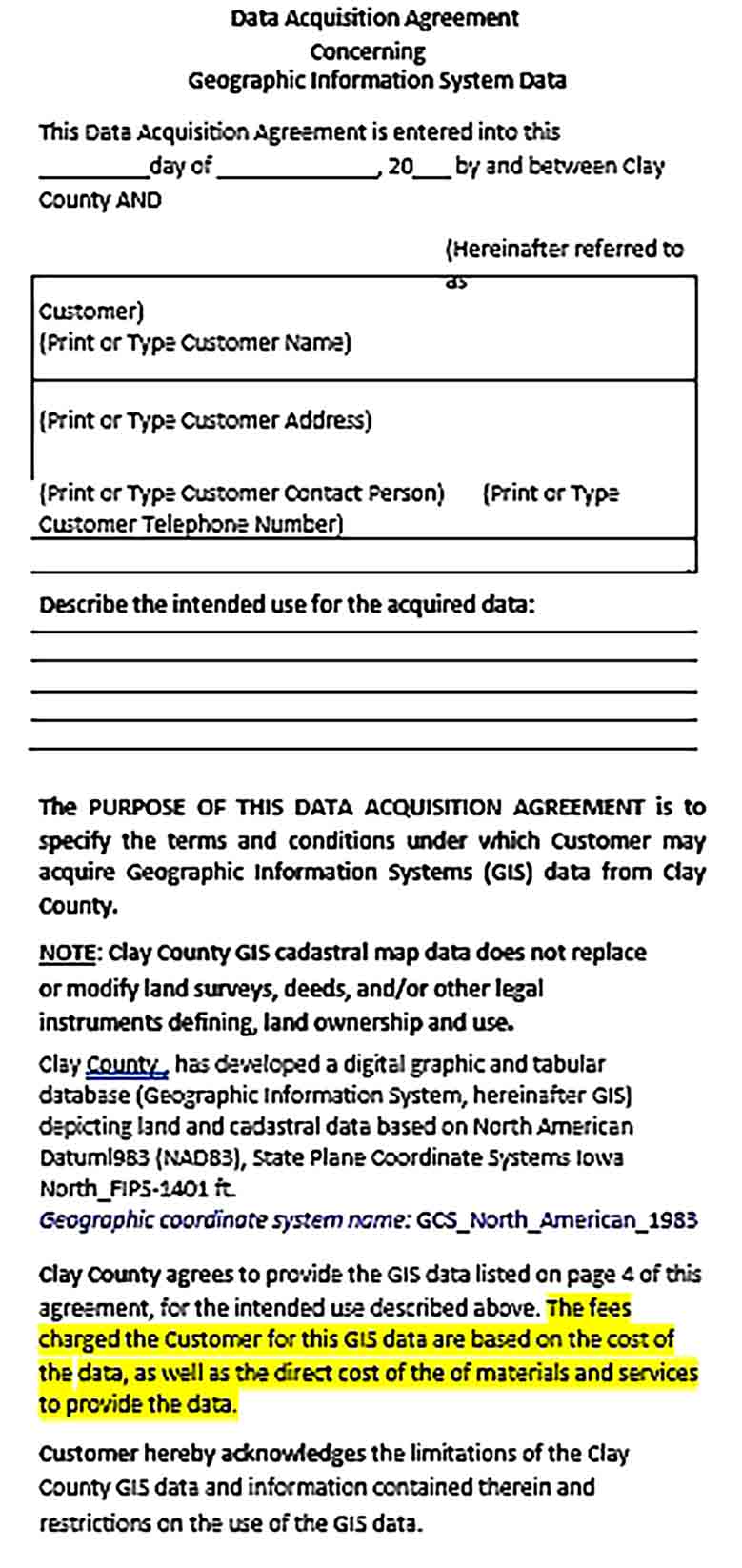 Sample Data Acquisition Agreement