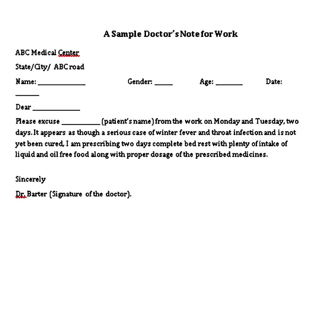 Sample Doctors Note for Legal Work Template PDF Download