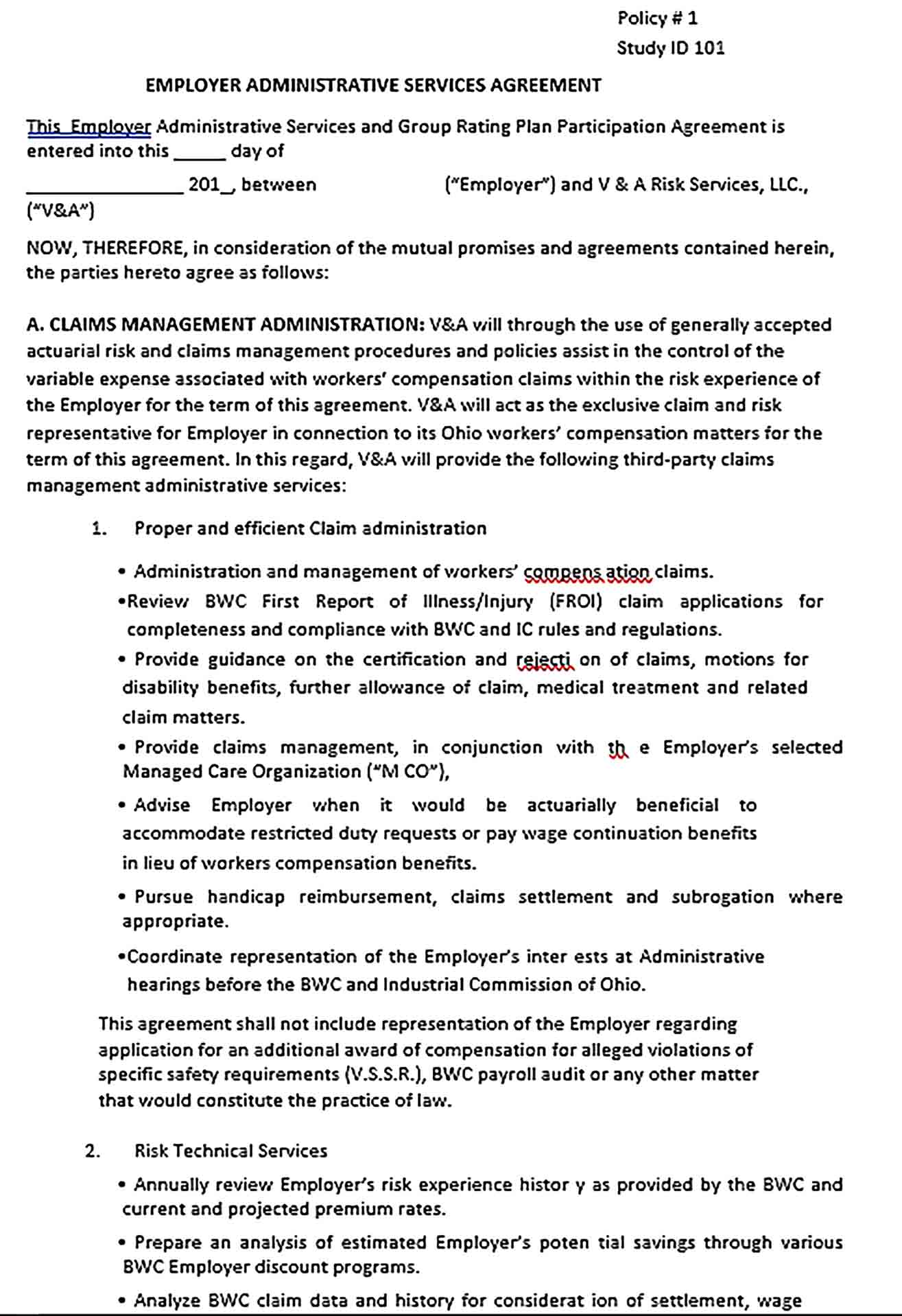 Sample Employer Administrative Services Agreement