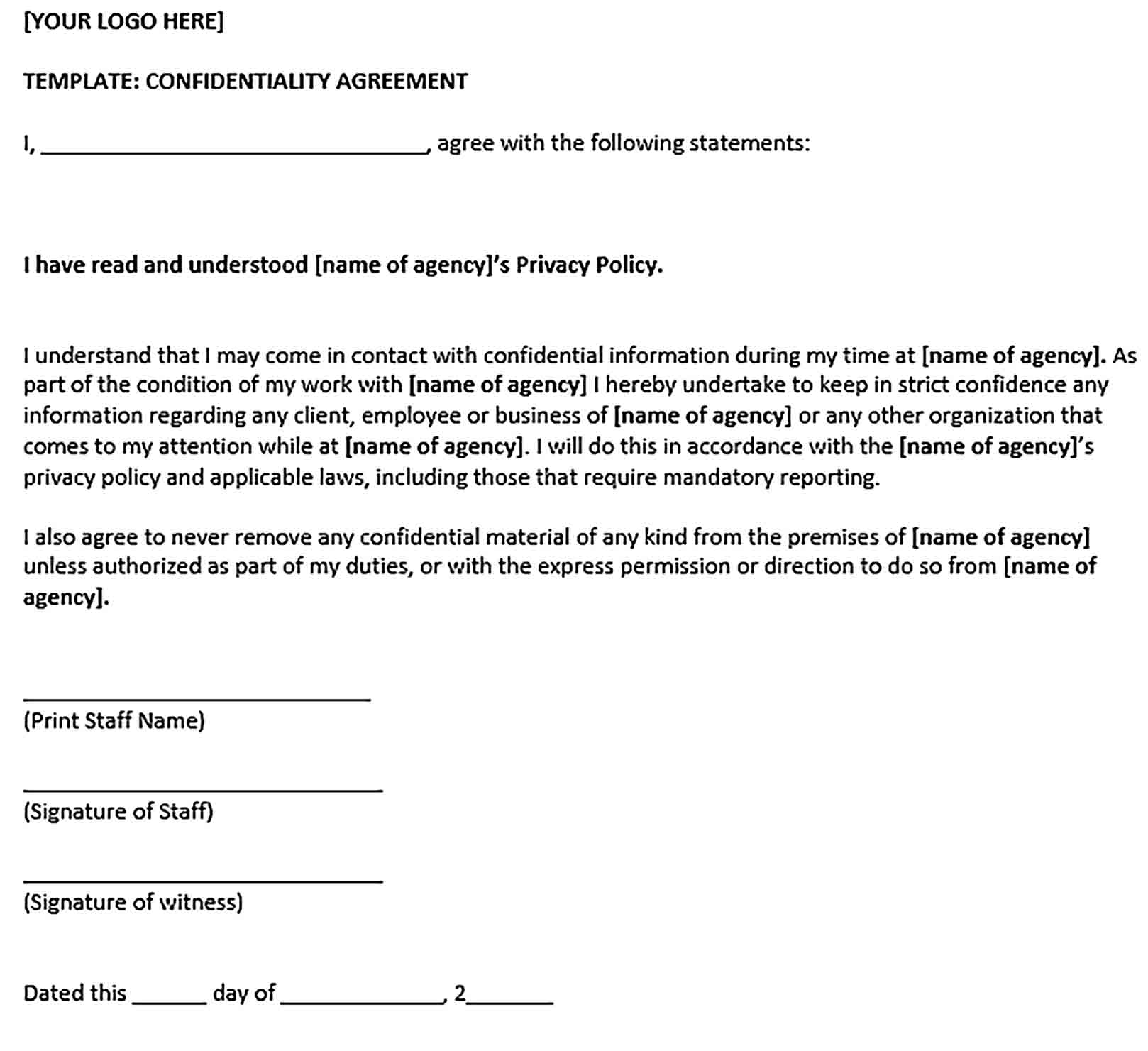 Sample General Confidentiality Agreement Form