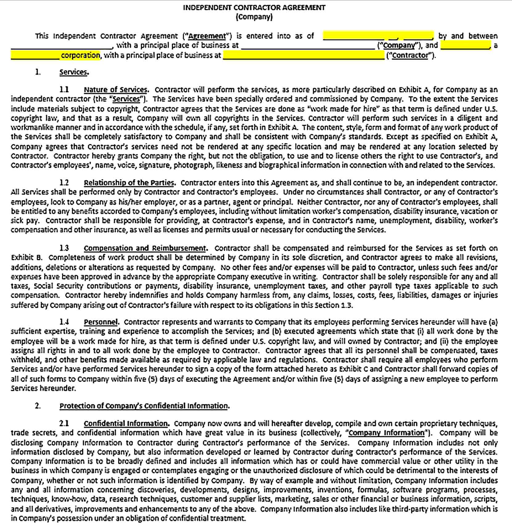 Sample Independent Contractor Agreement 001