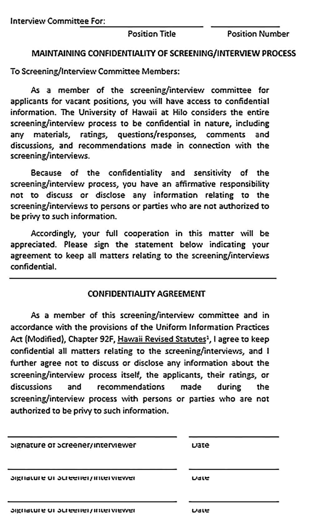 Sample Interview Confidentiality Agreement