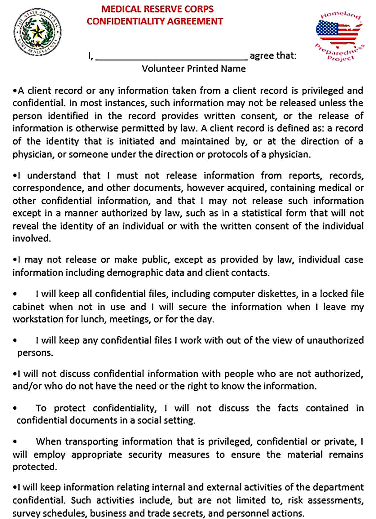 Sample Medical Confidentiality Agreement Form