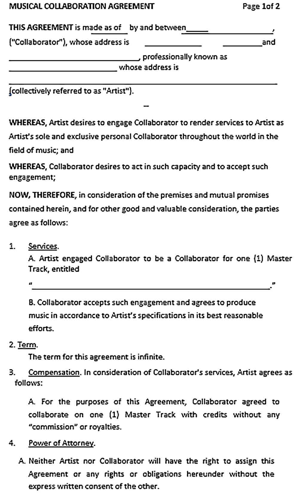 Sample Music Collaboration Agreement