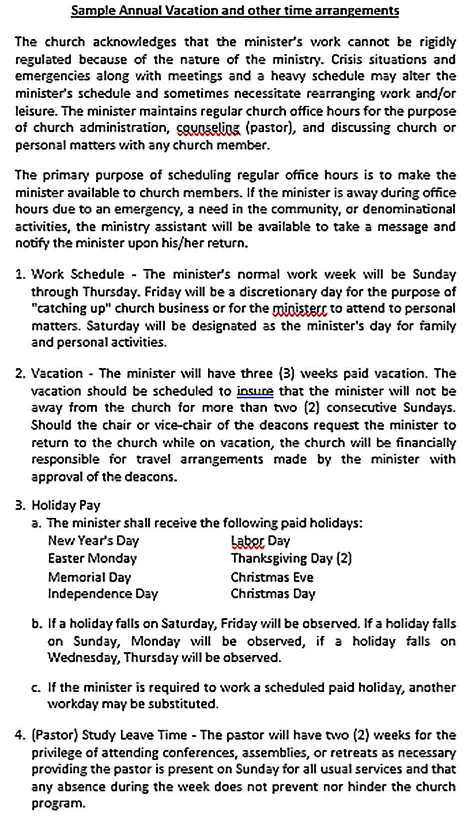 Sample Pastor Compensation and Vacation Guidelines
