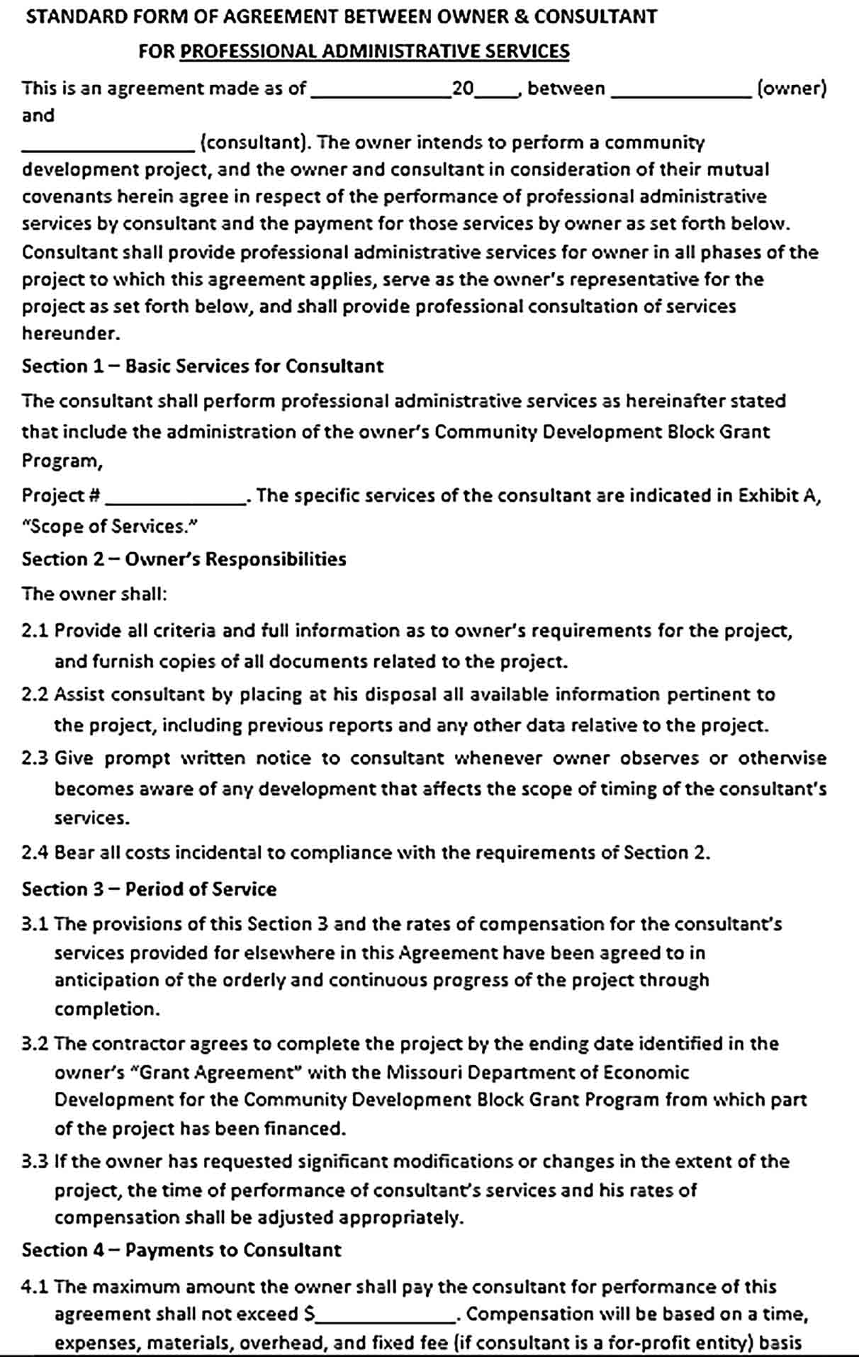 Sample Professional Administrative Services Agreement
