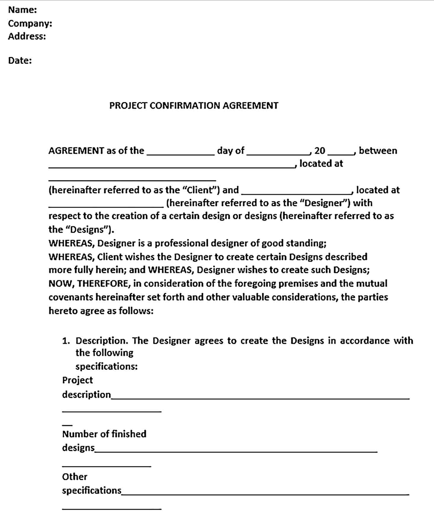 Sample Project Agreement in
