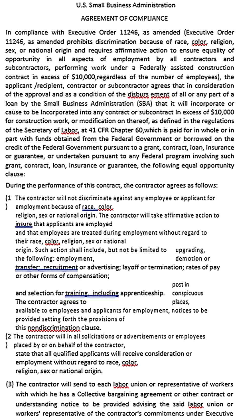 Sample Small Business Administration Agreement 1