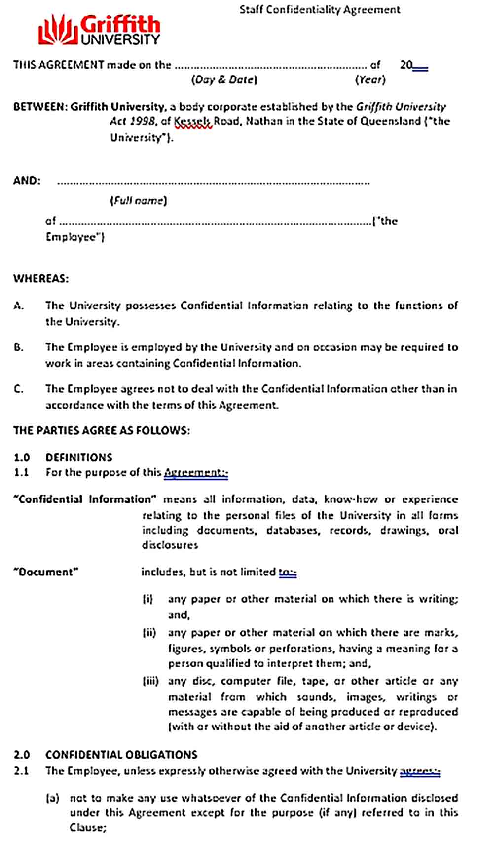 Sample Staff Confidentiality Agreement