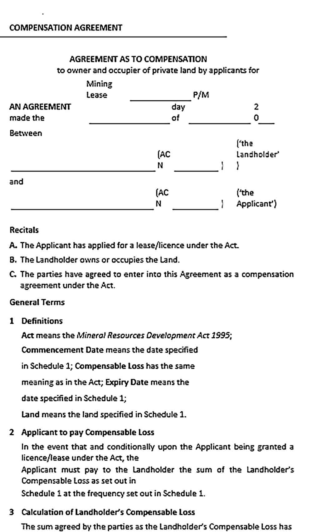 Sample compensation agreement 2014