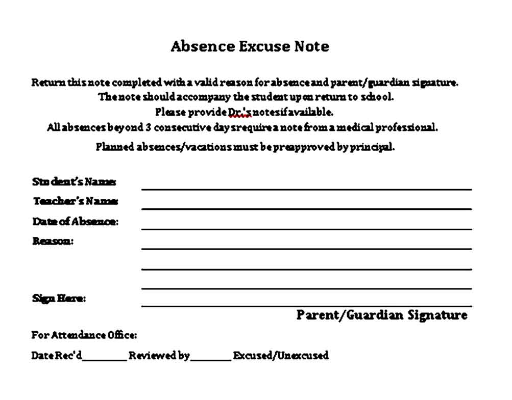 School Absence Excuse Form
