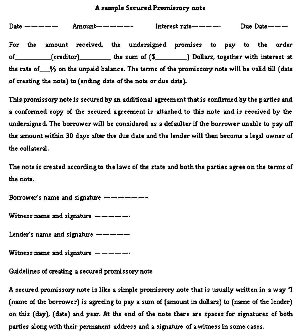Secured Promissory Note Free Download