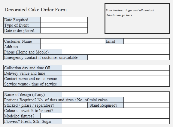 Templates An Excel for Cake Order Form Example