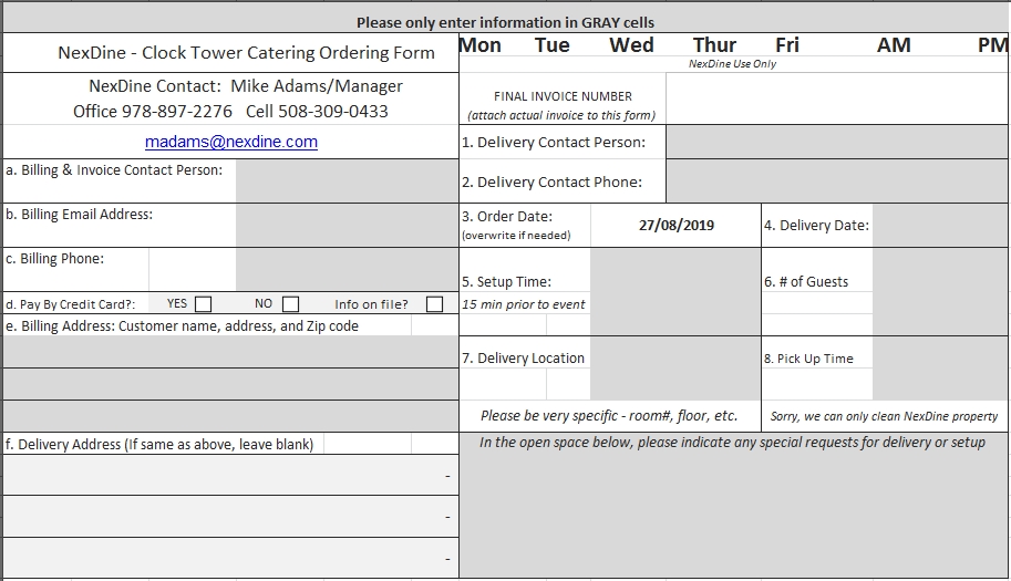 Templates An Excel for Catering Order Form Example