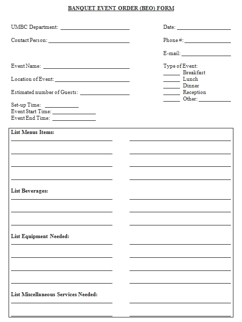 Templates Banquet Event Order Document Example