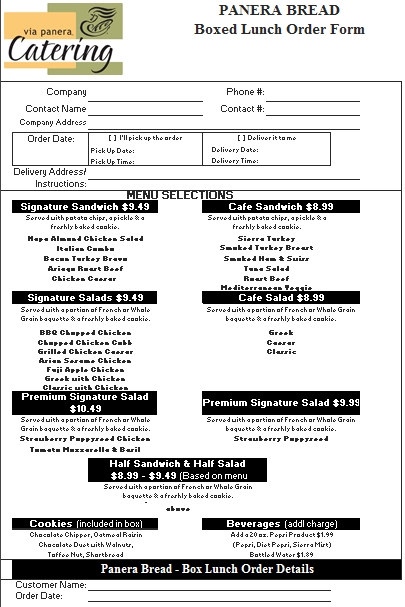 Templates Catering Order Form Excel Example
