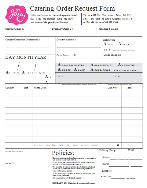 Templates Catering Order Request Form Example