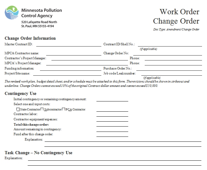 Templates Change Work Order Form 1 Example