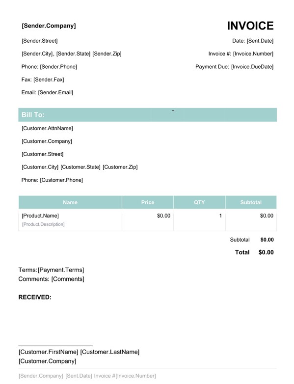 Templates Commercial Invoice Example