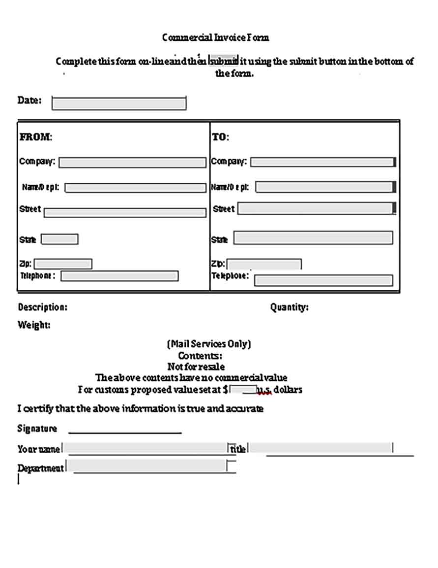 Templates Commercial Invoice Form Example
