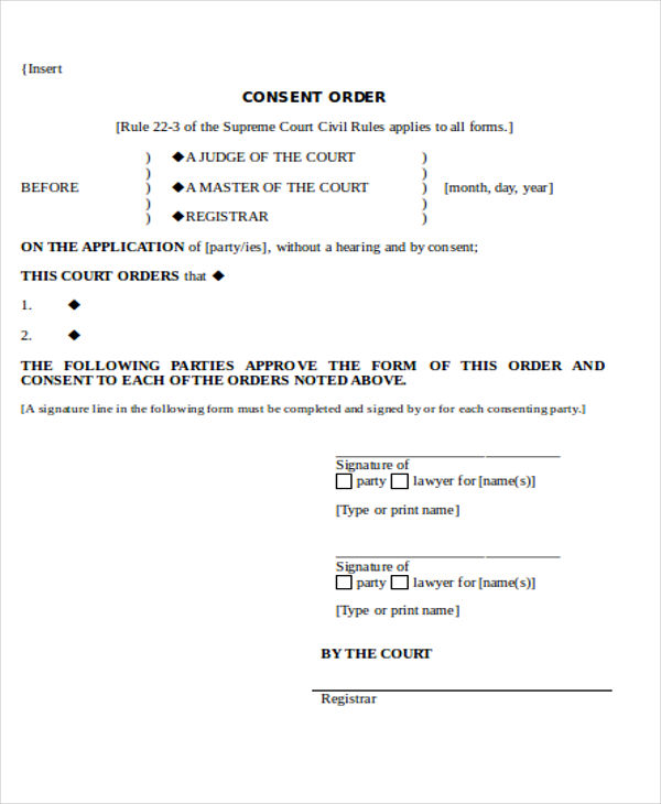 Templates Consent Order Example 1