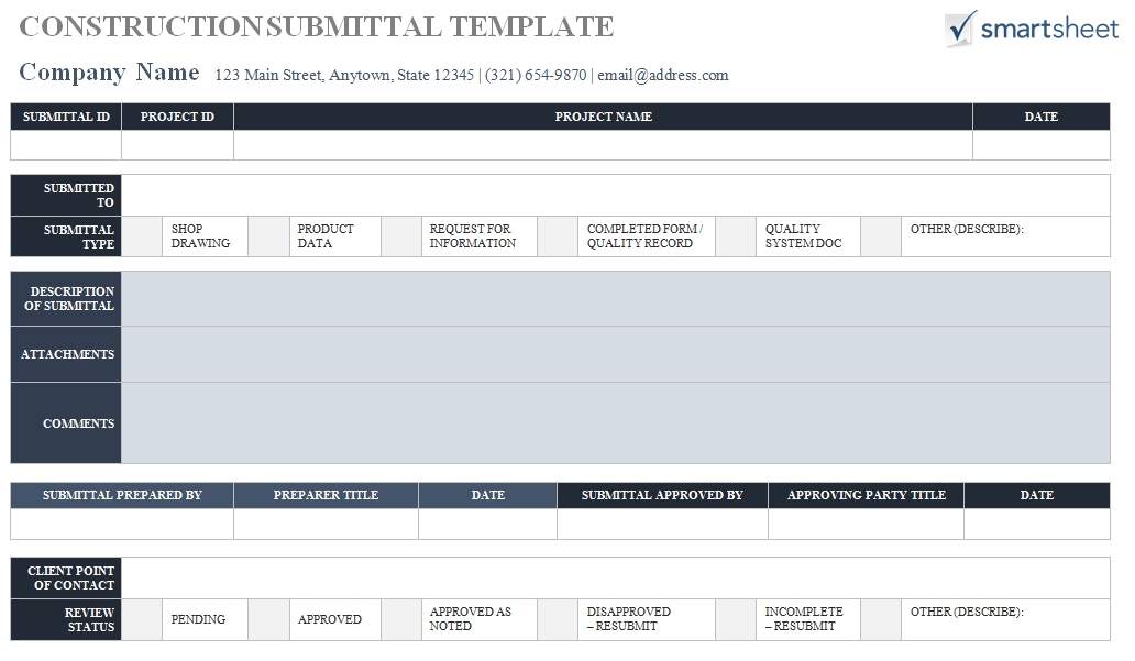 Templates Construction Submittal Order 1 Example