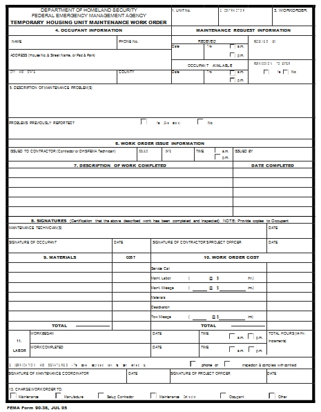 Templates Contractor Maintenance Work Order Example
