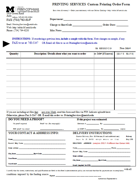 Templates Custom Printing Blank Order Form Example