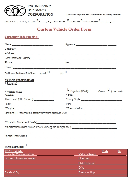 Templates Custom Vehicle Order Example