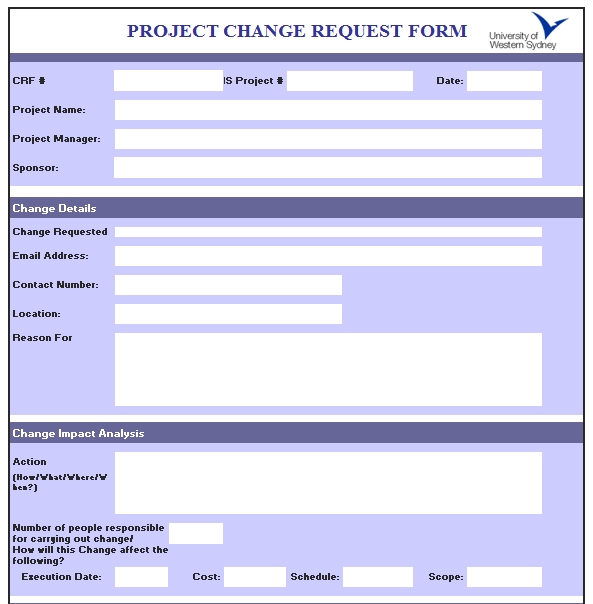 Templates Excel Project Change Order Request Form Example