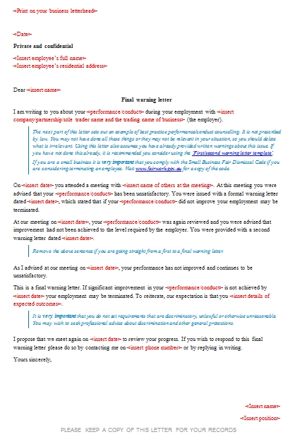 Templates Final warning letter 1 Example