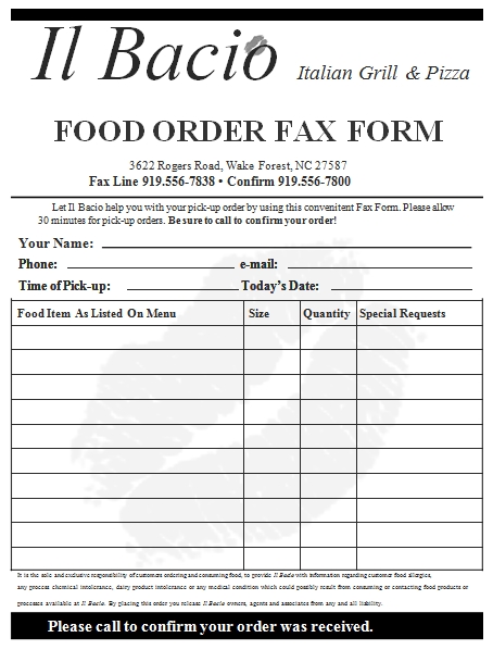 Templates Food Order Delivery Form Example