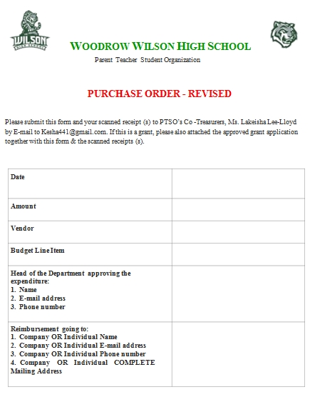 Templates High School Purchase Order Example