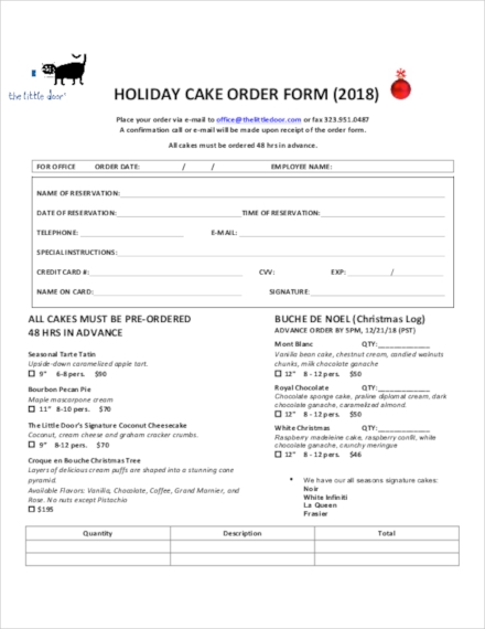 Templates Holiday Cake Order Example