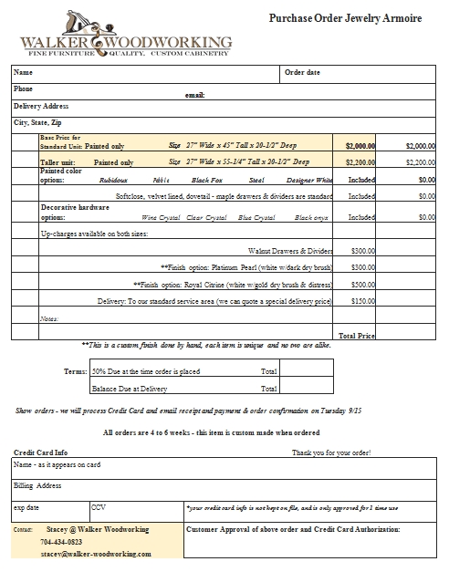 Templates Jewelry Purchase Order Example