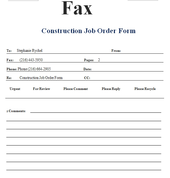 Templates Job Order for Construction Example