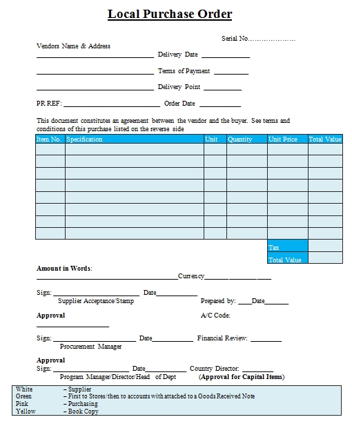Templates Local Purchase Order Example 1