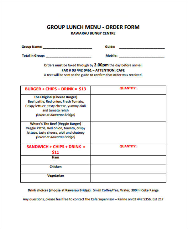 Templates Lunch Menu Example