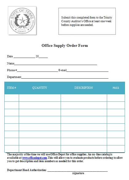 Templates Office Supply Order Example