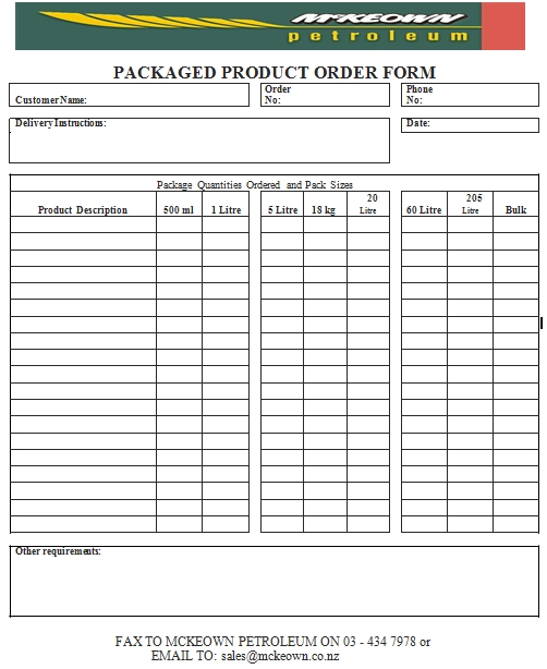 Templates Packaged Product Order Example