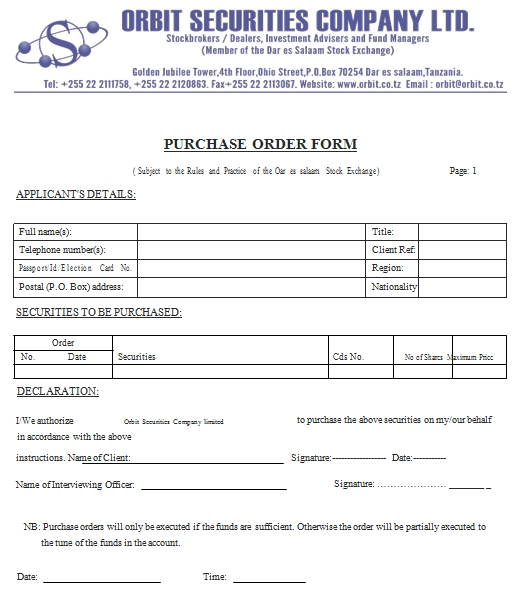 Templates Product Purchase Order Example