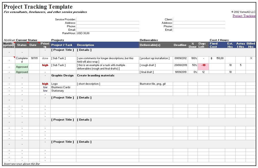Templates Project Tracking Order in Excel Example