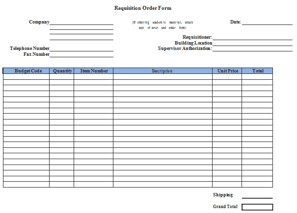 Templates Requisition Order Example