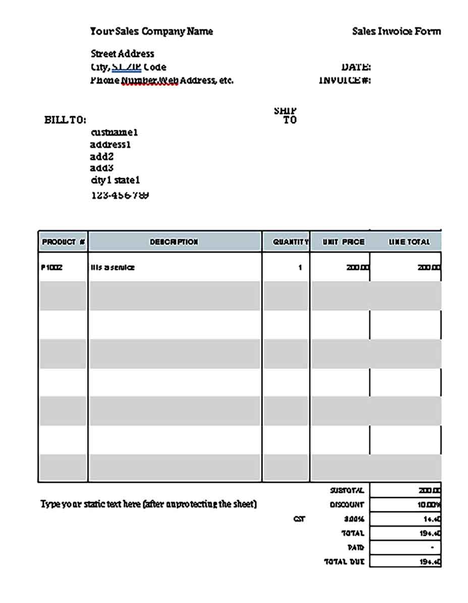 Templates Sales Invoice Form Example