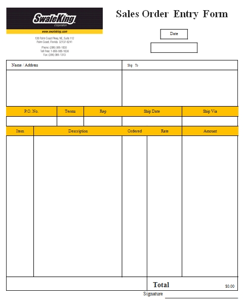 Templates Sales Order Entry Form Example